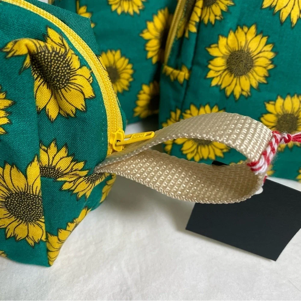 Set of 3 Sunflower Print Accessories Bags Handmade by Tai Crafts